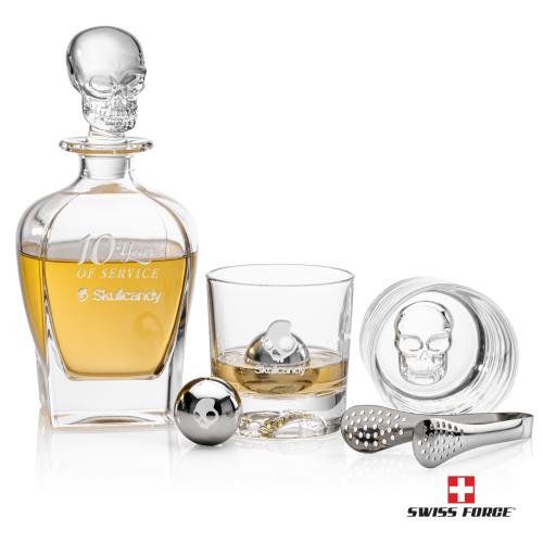 Corporate Recognition Gifts - Etched Barware - Delrina Skull Decanter Set & Ice Balls