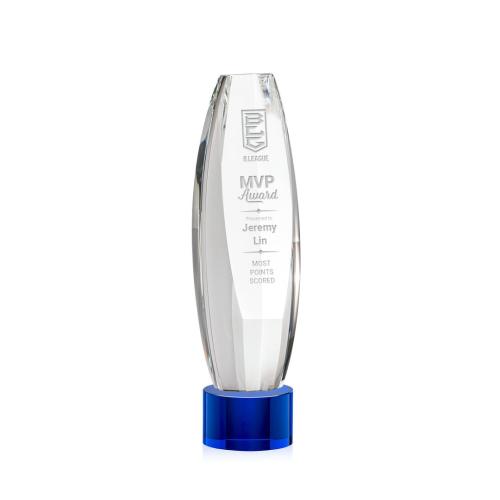 Corporate Awards - Crystal Awards - Crystal Pillar Awards - Hoover Blue on Marvel Base Obelisk Crystal Award