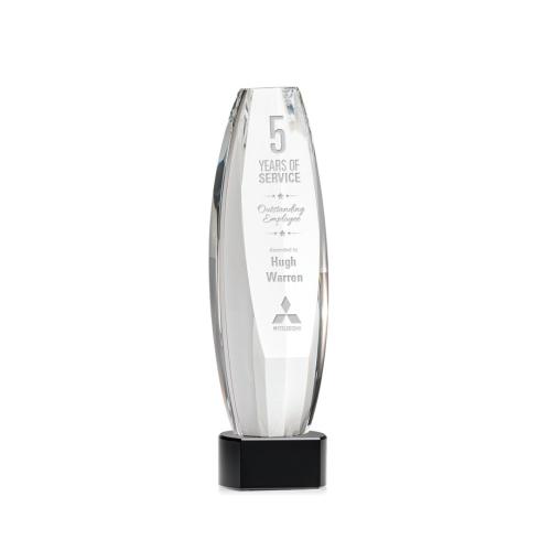 Corporate Awards - Crystal Awards - Crystal Pillar Awards - Hoover Black on Paragon Base Obelisk Crystal Award