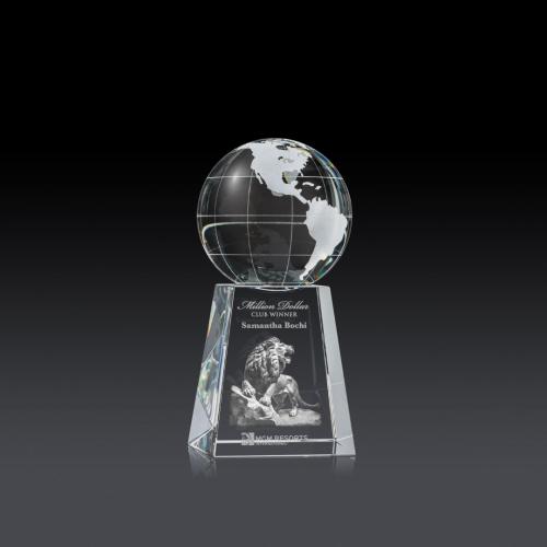 Corporate Awards - Crystal Awards - Crystal Paperweights - Globe on Tall Base 3D