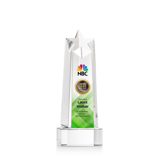 Corporate Awards - Crystal Awards - Crystal Pillar Awards - Delaware Star Full Color Clear on Base Obelisk Crystal Award