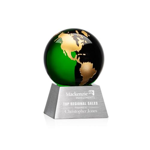 Corporate Awards - Crystal Awards - Metal and Crystal Awards - Ryegate Globe Green/Gold Spheres Crystal Award