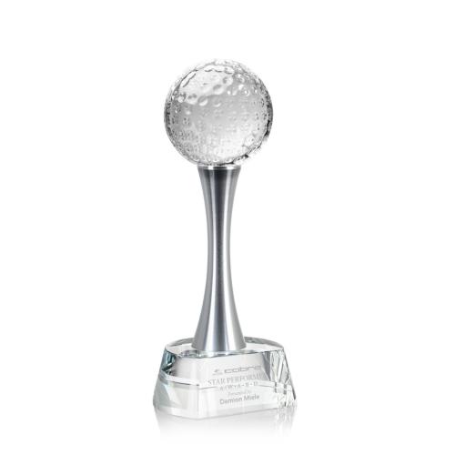 Corporate Awards - Crystal Awards - Metal and Crystal Awards - Golf Ball Spheres on Willshire Base Crystal Award