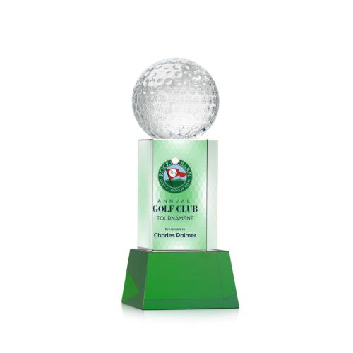 Corporate Awards - Glass Awards - Colored Glass Awards - Golf Ball Full Color Green  on Belcroft Spheres Crystal Award