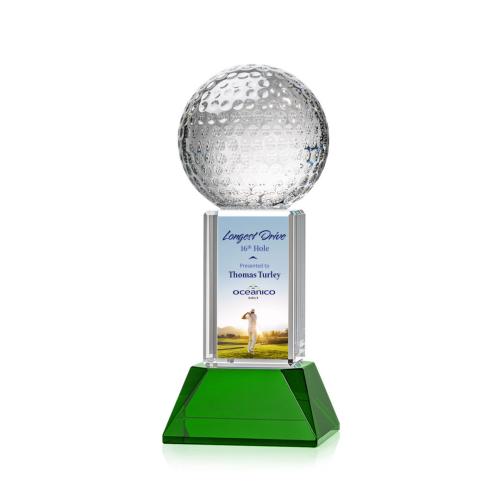 Corporate Awards - Glass Awards - Colored Glass Awards - Golf Ball Full Color Green on Stowe Spheres Crystal Award