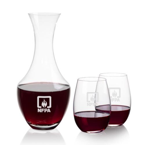 Corporate Recognition Gifts - Etched Barware - Oldham Carafe & Laurent Stemless Wine