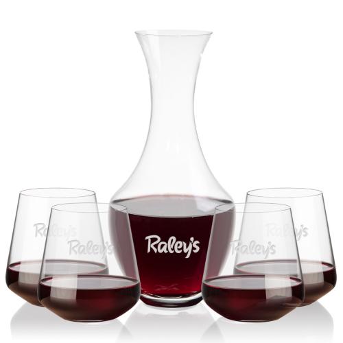 Corporate Recognition Gifts - Etched Barware - Oldham Carafe & Cannes Stemless Wine