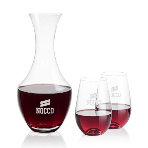 Corporate Recognition Gifts - Etched Barware - Oldham Carafe & Boston Stemless Wine