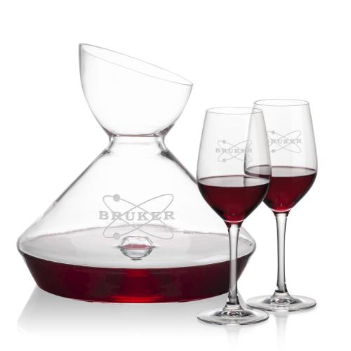 Corporate Recognition Gifts - Etched Barware - Woodbury Carafe & Lethbridge Wine