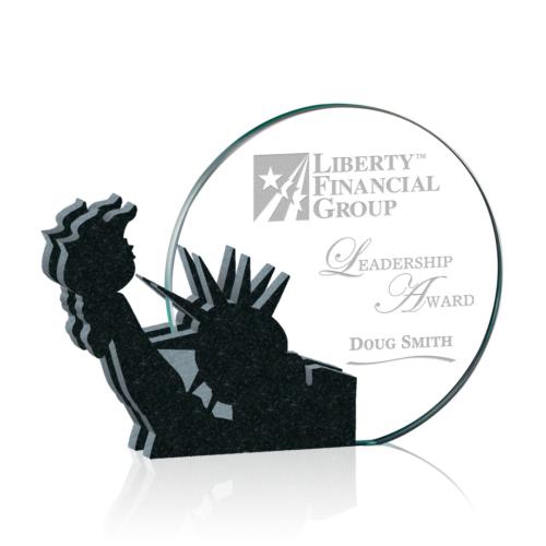 Corporate Awards - Service Awards - Clement Statue of Liberty Granite Circle Crystal Award