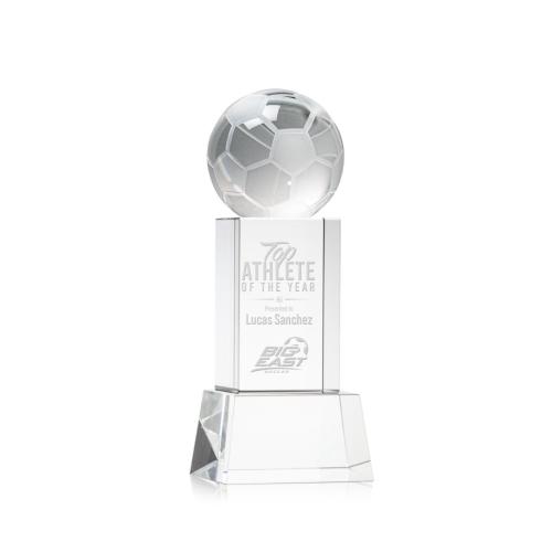 Corporate Awards - Sports Awards - Soccer Awards - Soccer Ball Clear on Belcroft Base Spheres Crystal Award