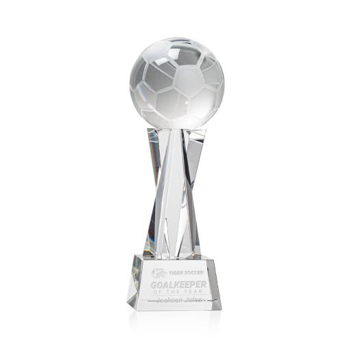 Corporate Awards - Sports Awards - Soccer Awards - Soccer Ball Clear on Grafton Base Spheres Crystal Award