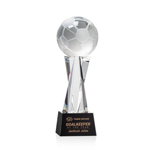 Corporate Awards - Sports Awards - Soccer Awards - Soccer Ball Black on Grafton Base Spheres Crystal Award