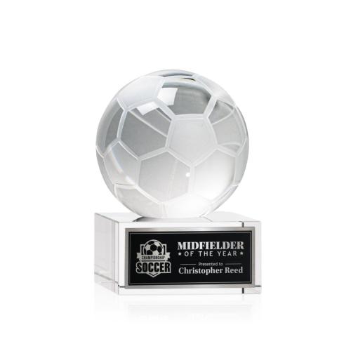 Corporate Awards - Sports Awards - Soccer Awards - Soccer Ball Spheres on Hancock Base Crystal Award