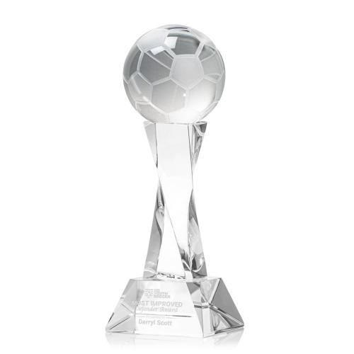 Corporate Awards - Sports Awards - Soccer Awards - Soccer Ball Clear on Langport Base Spheres Crystal Award