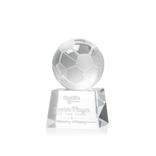 Corporate Awards - Sports Awards - Soccer Awards - Soccer Ball Spheres on Robson Base Crystal Award