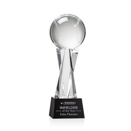 Corporate Awards - Sports Awards - Baseball Awards - Baseball Black on Grafton Base Spheres Crystal Award