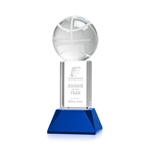 Corporate Awards - Glass Awards - Colored Glass Awards - Basketball Blue on Stowe Base Spheres Crystal Award