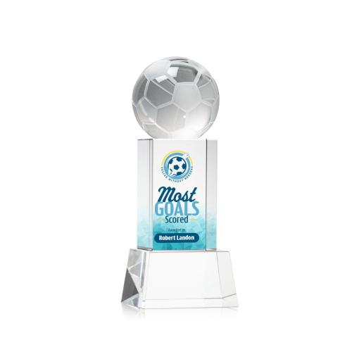 Corporate Awards - Sports Awards - Soccer Awards - Soccer Ball Full Color Clear on Belcroft Spheres Crystal Award