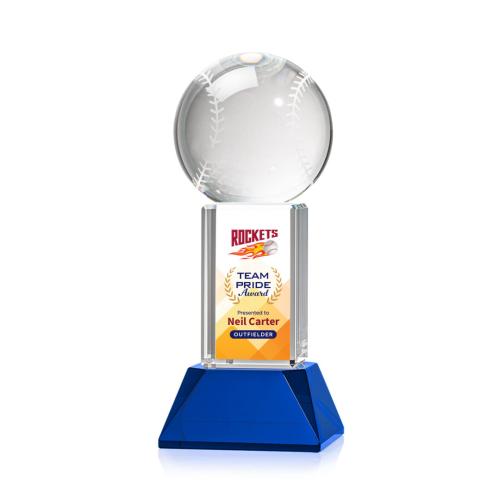 Corporate Awards - Sports Awards - Baseball Awards - Baseball Full Color Blue on Stowe Spheres Crystal Award