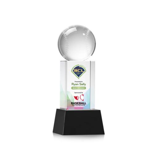 Corporate Awards - Sports Awards - Baseball Awards - Baseball Full Color Black on Belcroft Spheres Crystal Award