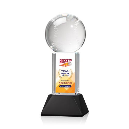 Corporate Awards - Sports Awards - Baseball Awards - Baseball Full Color Black on Stowe Spheres Crystal Award