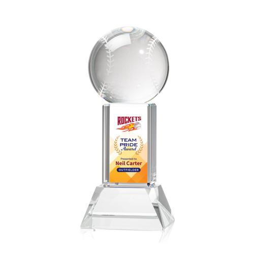 Corporate Awards - Sports Awards - Baseball Awards - Baseball Full Color Clear on Stowe Spheres Crystal Award