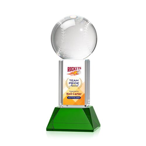 Corporate Awards - Sports Awards - Baseball Awards - Baseball Full Color Green on Stowe Spheres Crystal Award