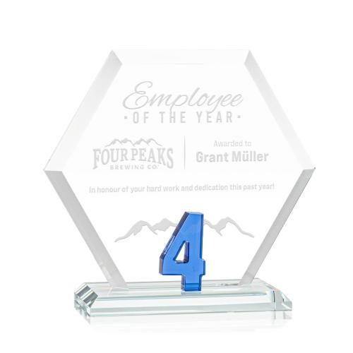 Corporate Awards - Crystal Awards - Colored Crystal - Riviera Milestone Blue Number Crystal Award