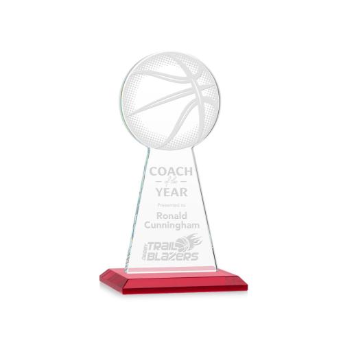 Corporate Awards - Crystal Awards - Colored Crystal - Red Crystal Awards - Edenwood Basketball Red Obelisk Crystal Award