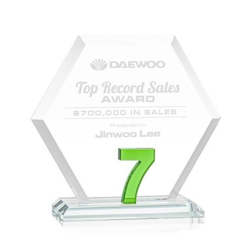 Corporate Awards - Crystal Awards - Colored Crystal - Riviera Milestone Green Number Crystal Award