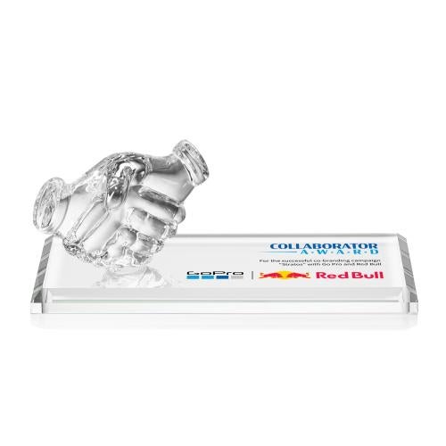 Corporate Awards - Crystal Awards - Colored Crystal - Red Crystal Awards - Northam Shaking Hands Full Color Abstract / Misc Award