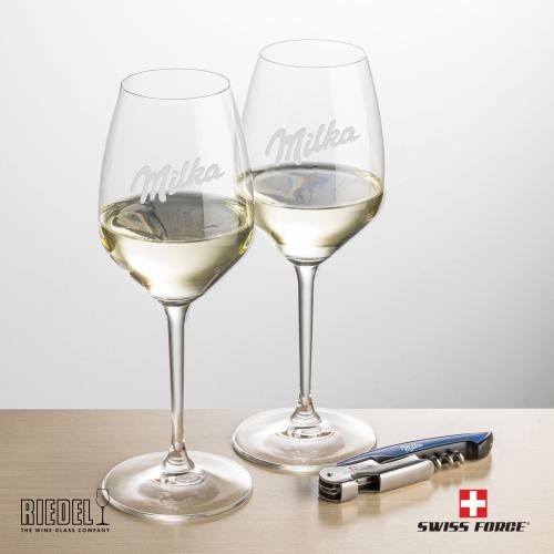 Corporate Recognition Gifts - Etched Barware - Swiss Force&reg; Opener & RIEDEL Extreme Wine