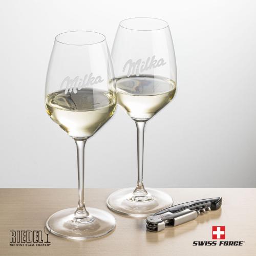 Corporate Recognition Gifts - Etched Barware - Swiss Force&reg; Opener & RIEDEL Extreme Wine