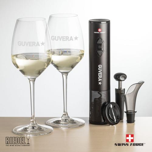 Corporate Recognition Gifts - Etched Barware - Swiss Force® Opener Set & RIEDEL Extreme Wine