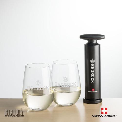 Corporate Recognition Gifts - Etched Barware - Swiss Force® Effortless Opener & RIEDEL Stemless