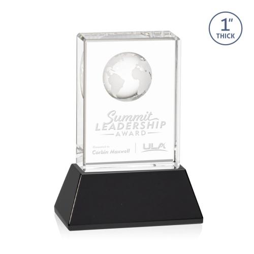 Corporate Awards - Sales Awards - Ambassador Globe Black on Base Rectangle Crystal Award