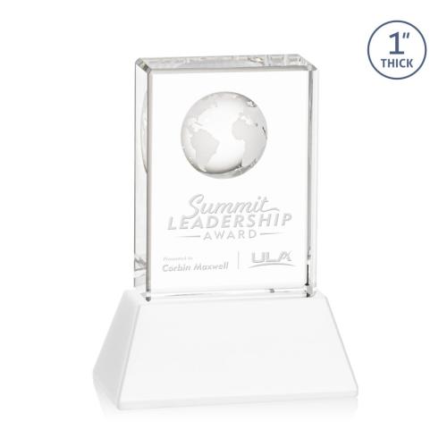 Corporate Awards - Sales Awards - Ambassador Globe White on Base Rectangle Crystal Award