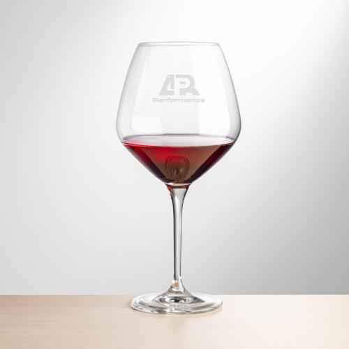 Corporate Recognition Gifts - Etched Barware - Wine Glasses - Santiago Burgundy Wine - Deep Etch