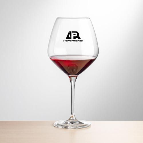 Corporate Recognition Gifts - Etched Barware - Wine Glasses - Santiago Burgundy Wine - Imprinted