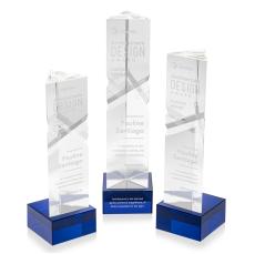 Oakham Blue on Hancock Base Obelisk Crystal Award - Crystal Awards