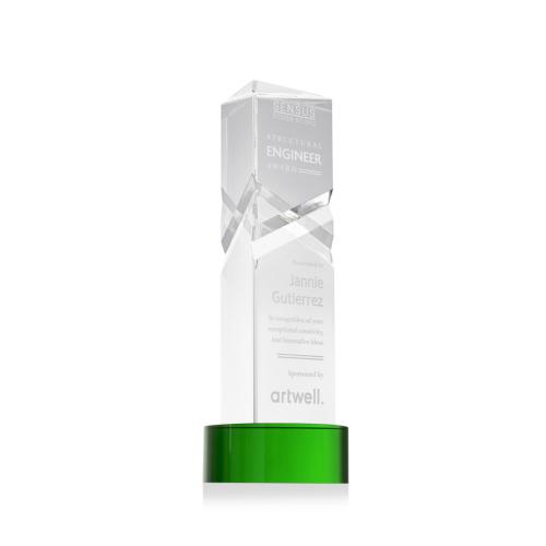 Corporate Awards - Oakham Green on Stanrich Base Obelisk Crystal Award