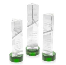Oakham Green on Stanrich Base Obelisk Crystal Award - Crystal Awards