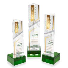 Oakham Full Color Green on Hancock Base Obelisk Crystal Award - Crystal Awards