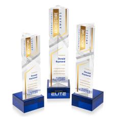 Oakham Full Color Blue on Hancock Base Obelisk Crystal Award - Crystal Awards