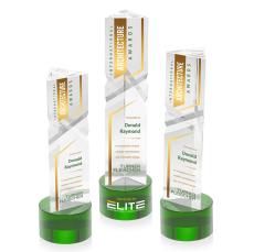 Oakham Full Color Green on Marvel Base Obelisk Crystal Award - Crystal Awards