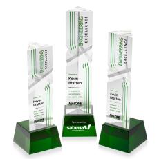 Employee Gifts - Oakham Full Color Green on Robson Base Obelisk Crystal Award