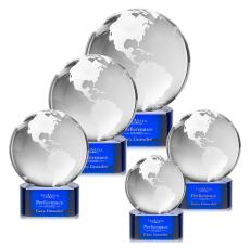Globe Blue on Paragon Base Spheres Crystal Award - Employee Awards