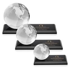 Globe Black on Rectangle Base Spheres Crystal Award - Employee Awards