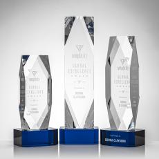 Delta Blue on Base Obelisk Crystal Award - Crystal Pillar Awards